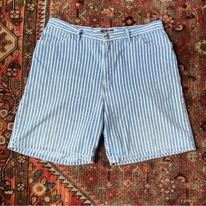 Vintage 90s High Waisted Blue and White Striped Denim Shorts